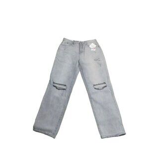 Nordstrom B.P. Size 32 Distressed Denim High Rise Mom Straight Leg Jeans NWT